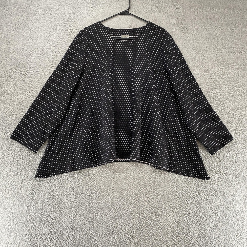 Niche Nilgun Derman Shirt Womens XL Black Polka Dot Swing Tunic Made in USA
